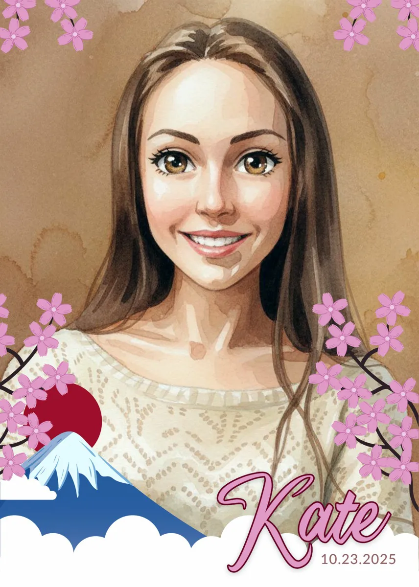Ejemplo de retrato transformado en ilustración de acuarela con LumaBooth
