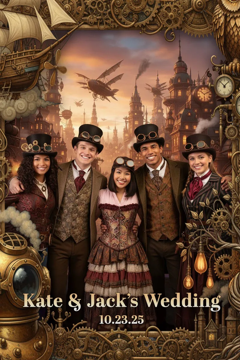 Ejemplo de foto grupal transformada en una escena steampunk con LumaBooth